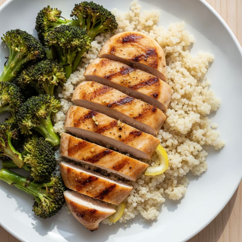 Grilled Chicken Breast with Quinoa and Roasted Broccoli