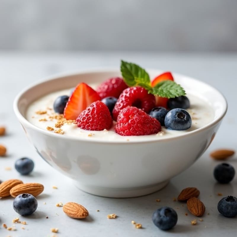 Creamy High-Protein Greek Yogurt Bowl with Fresh Berries and Crunchy Nuts