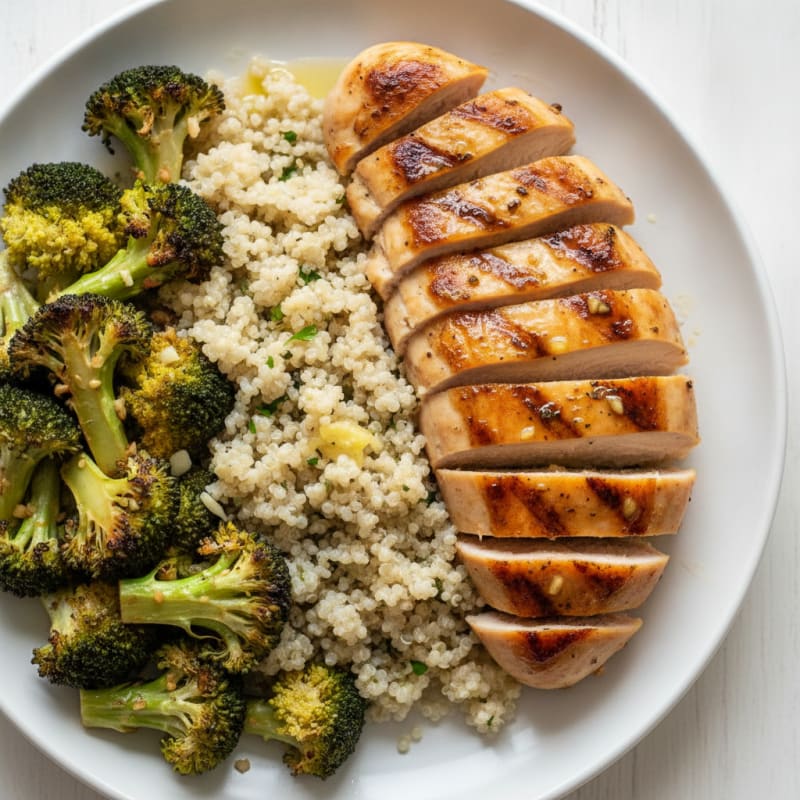 Grilled Chicken Breast with Quinoa and Roasted Broccoli