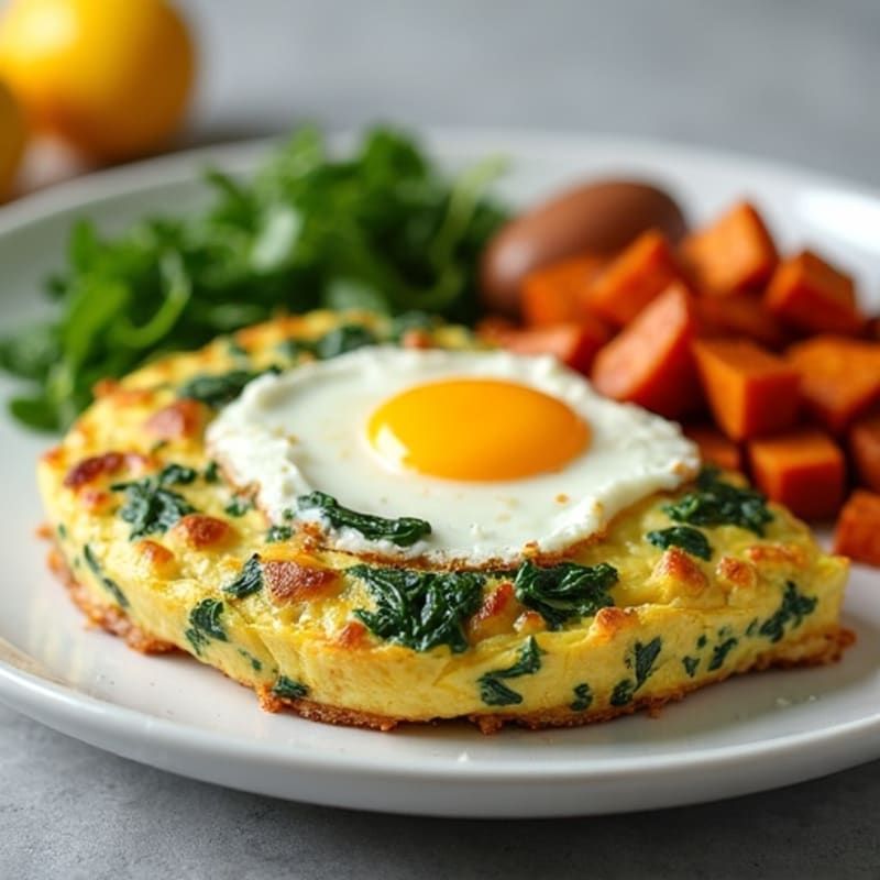 Fluffy Egg and Spinach Frittata with Roasted Sweet Potatoes