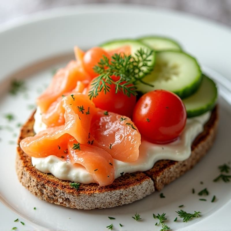 Smoked Salmon Protein Toast with Creamy Dill Spread and Fresh Veggies