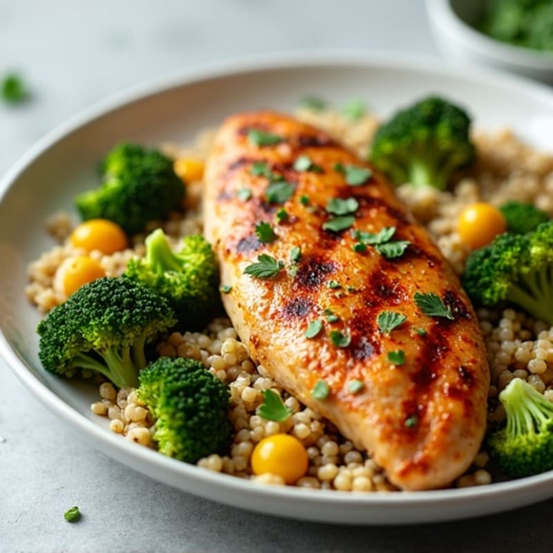 Grilled Chicken Breast with Quinoa and Roasted Broccoli