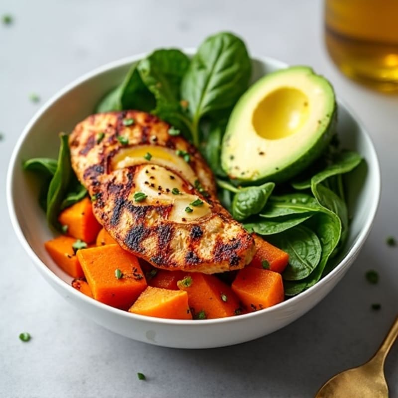 Roasted Sweet Potato and Grilled Chicken Protein Bowl
