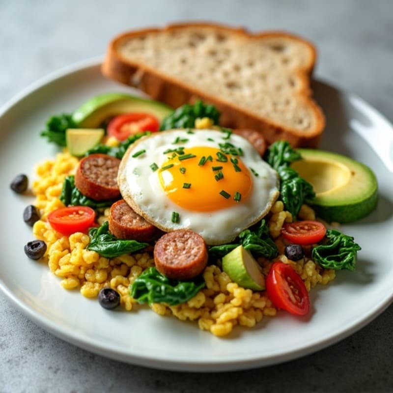 Egg White and Spinach Scramble with Turkey Sausage