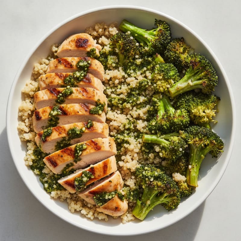 Grilled Chicken and Quinoa Bowl with Roasted Broccoli
