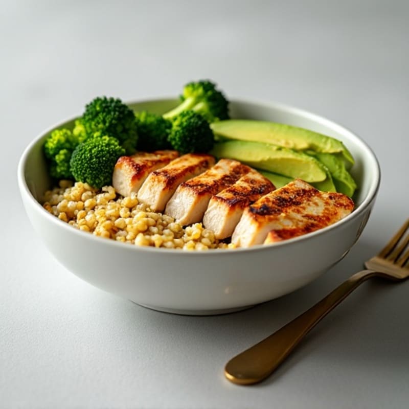 Grilled Chicken and Quinoa Bowl with Roasted Broccoli