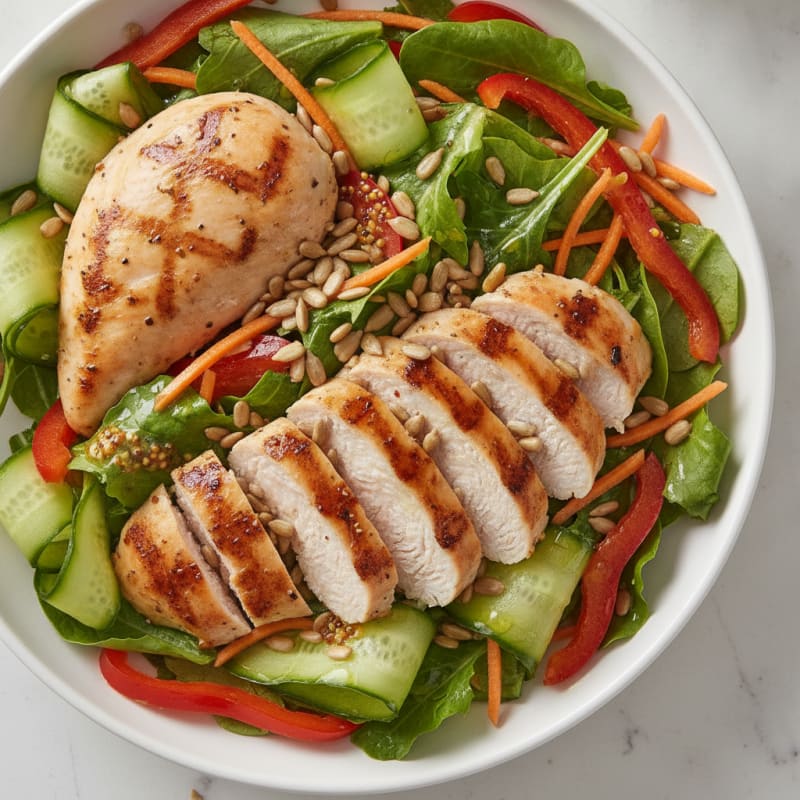 Grilled Chicken Salad with Crunchy Vegetables and Lemon Vinaigrette