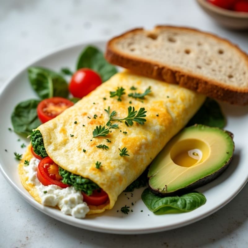 Egg White Spinach Omelet with Cottage Cheese and Cherry Tomatoes