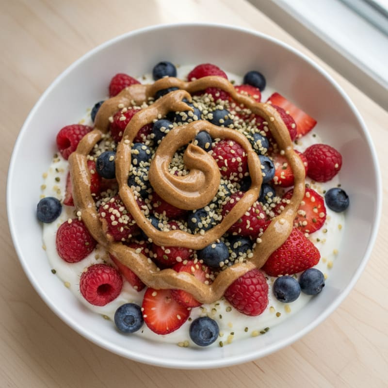 Greek Yogurt Bowl with Mixed Berries and Almond Butter