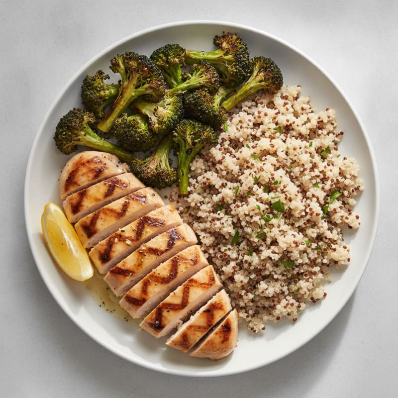 Grilled Chicken Breast with Quinoa and Roasted Broccoli