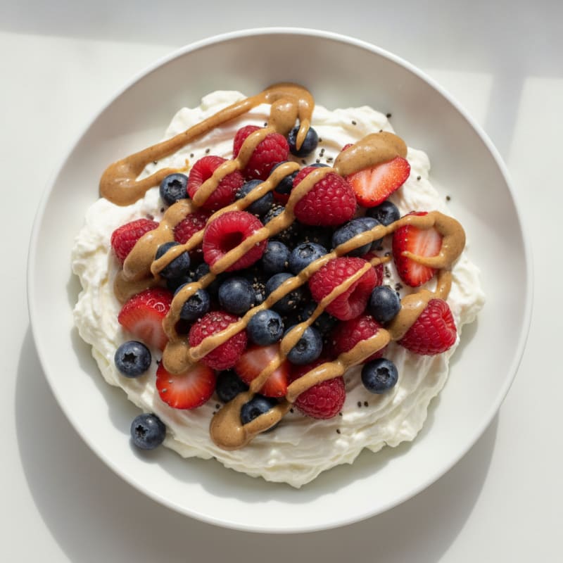 Silky Greek Yogurt Mousse with Mixed Berries and Protein Powder