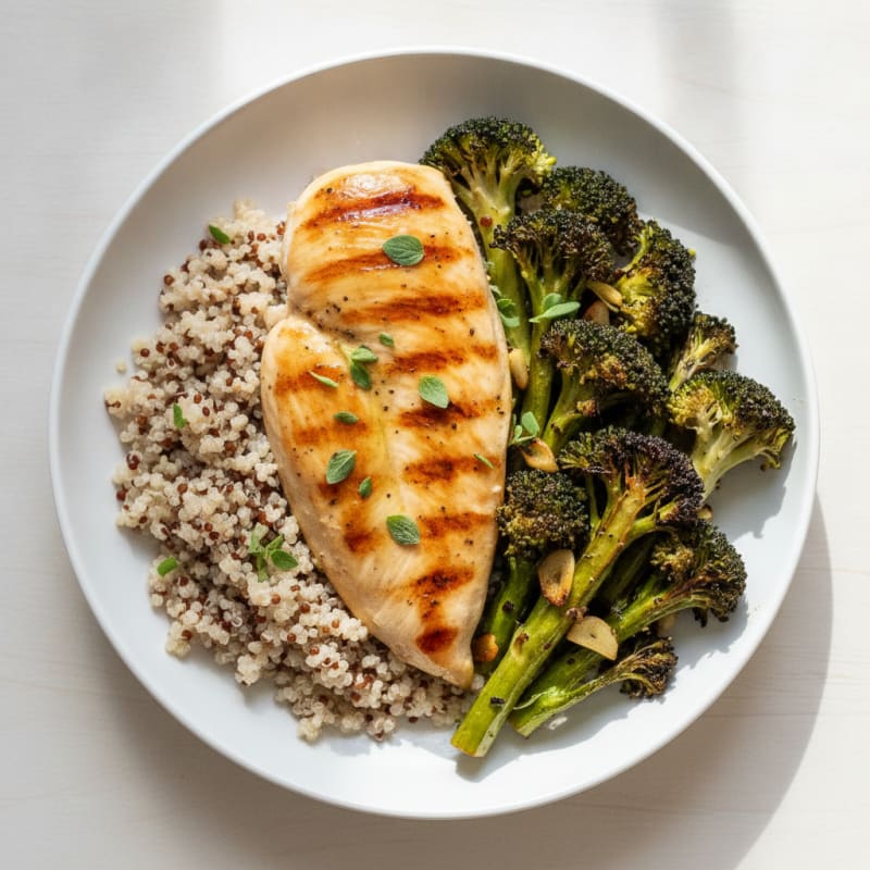 Grilled Chicken Breast with Quinoa and Roasted Broccoli