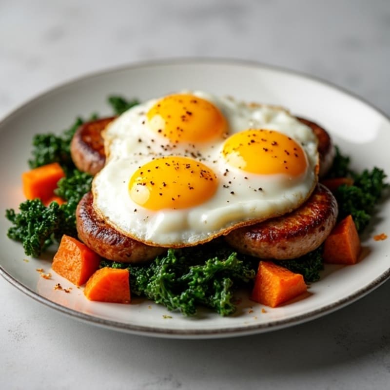 Sweet Potato and Kale Hash with Crispy Sunny-Side Up Eggs