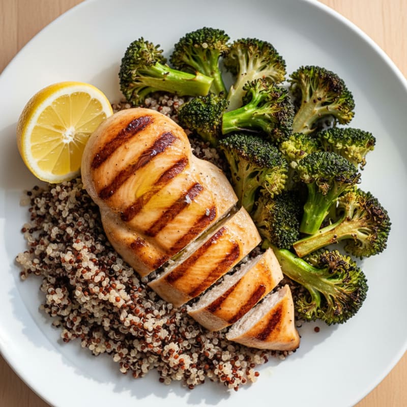 Grilled Chicken Breast with Quinoa and Roasted Broccoli