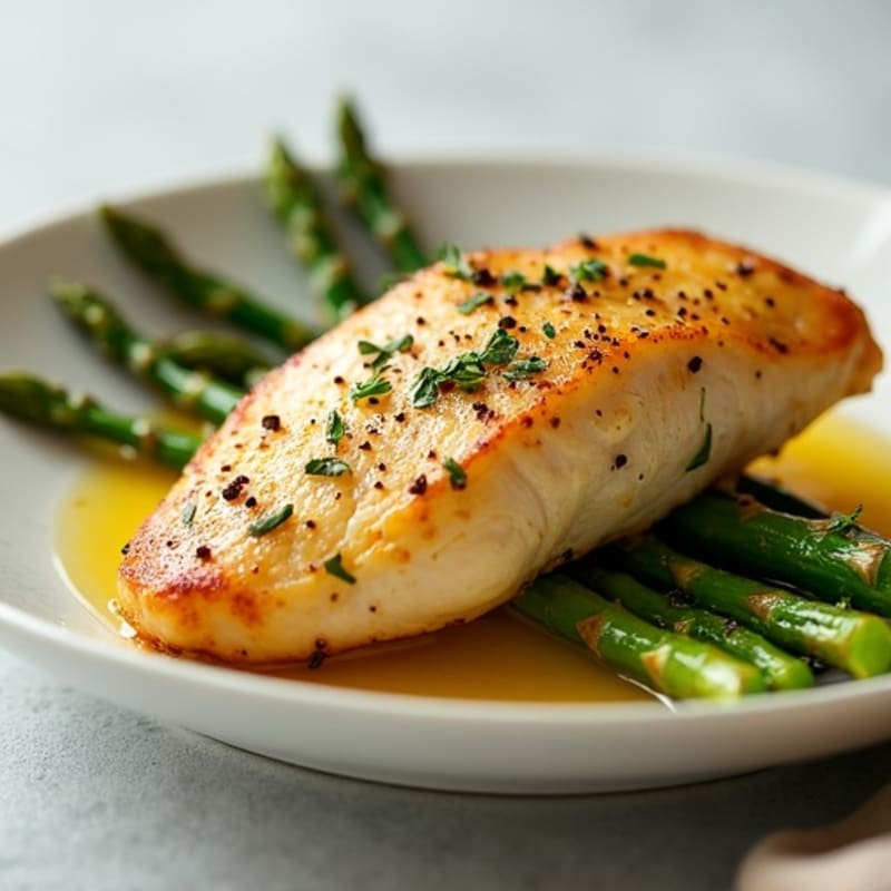 Lemon Garlic Pan-Seared Chicken with Roasted Asparagus