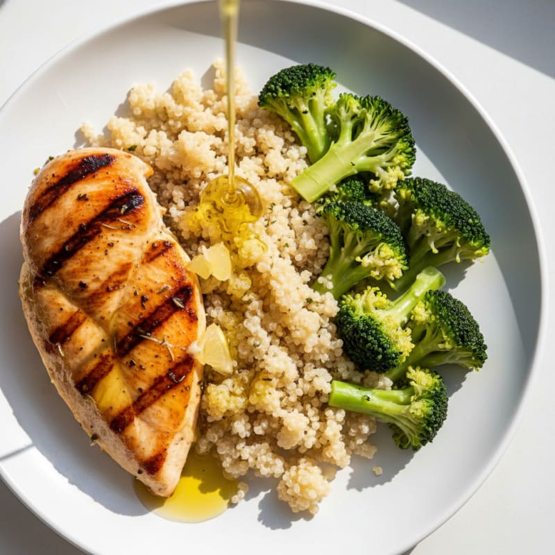 Grilled Chicken Breast with Quinoa and Steamed Broccoli