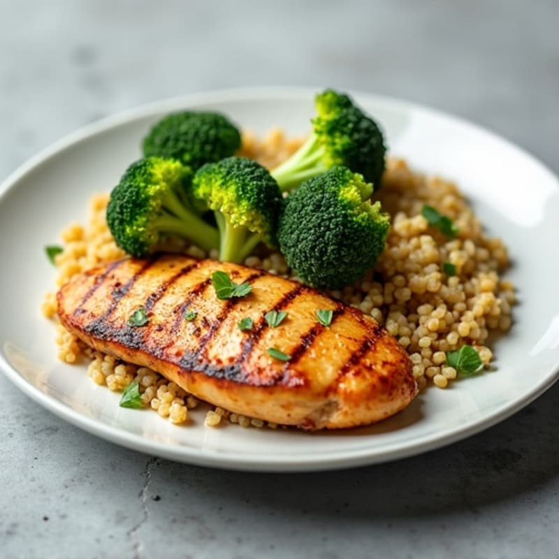 Grilled Chicken Breast with Roasted Broccoli and Quinoa