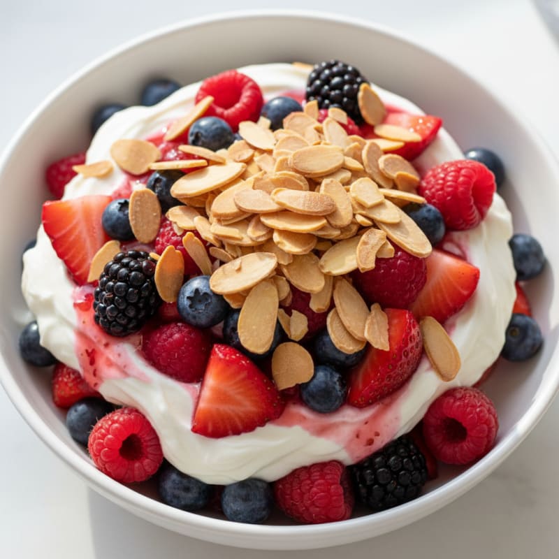 Greek Yogurt Protein Parfait with Mixed Berries and Almonds