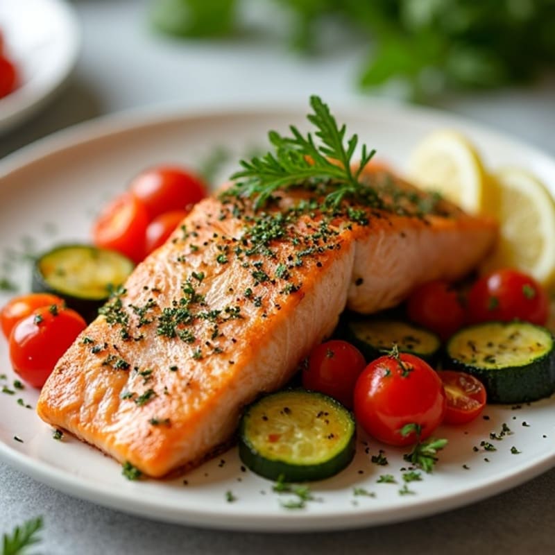 Herb-Crusted Pan Seared Salmon with Roasted Vegetables