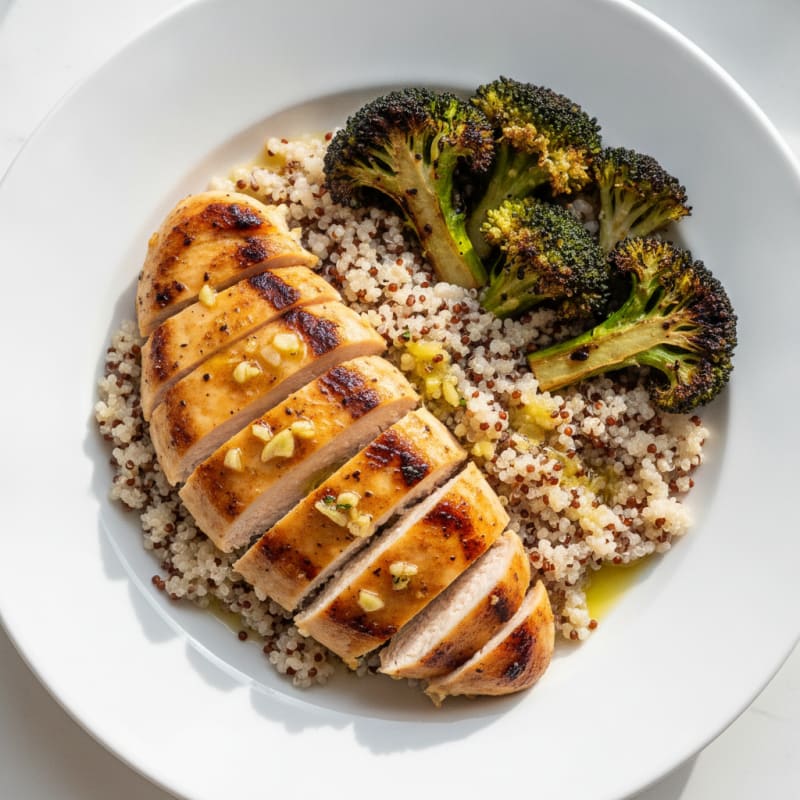Grilled Chicken Breast with Quinoa and Roasted Broccoli