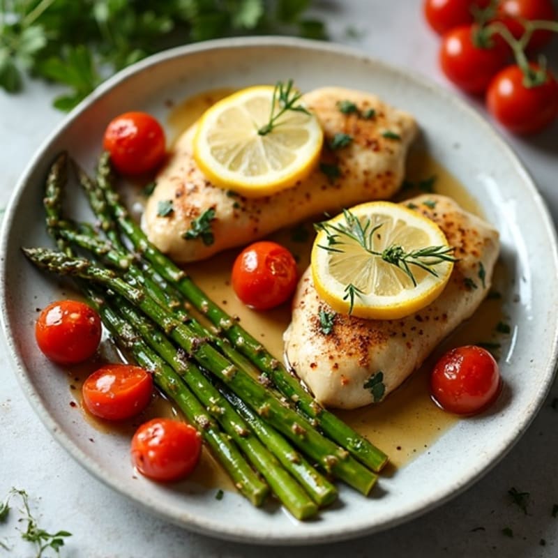 Sheet Pan Lemon Herb Chicken with Roasted Asparagus and Cherry Tomatoes