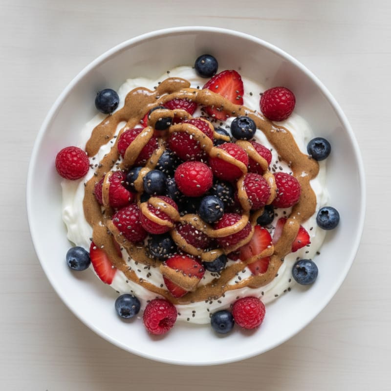Greek Yogurt Protein Parfait with Mixed Berries and Almond Butter