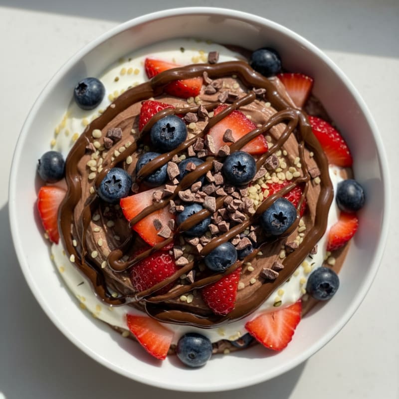 Greek Yogurt Parfait with Chocolate Protein and Berries