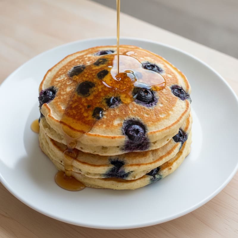 Blueberry Ricotta Pancakes with Maple Syrup