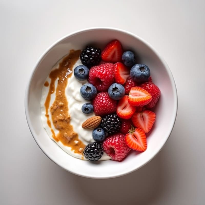 Greek Yogurt Protein Bowl with Mixed Berries and Almond Butter