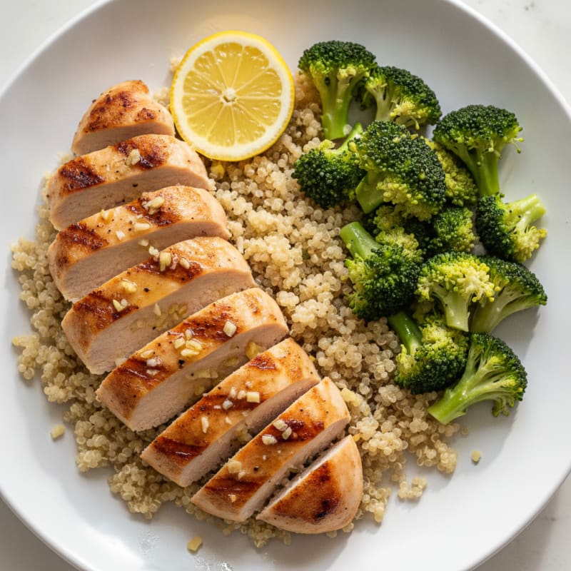 Grilled Chicken Breast with Quinoa and Steamed Broccoli