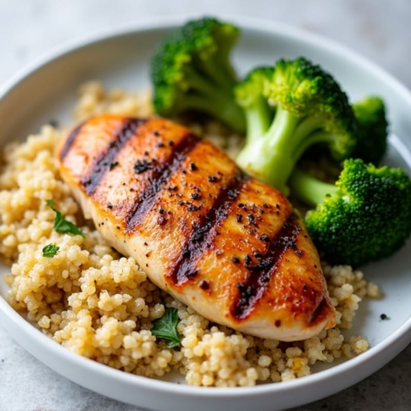 Grilled Chicken Breast with Quinoa and Roasted Broccoli