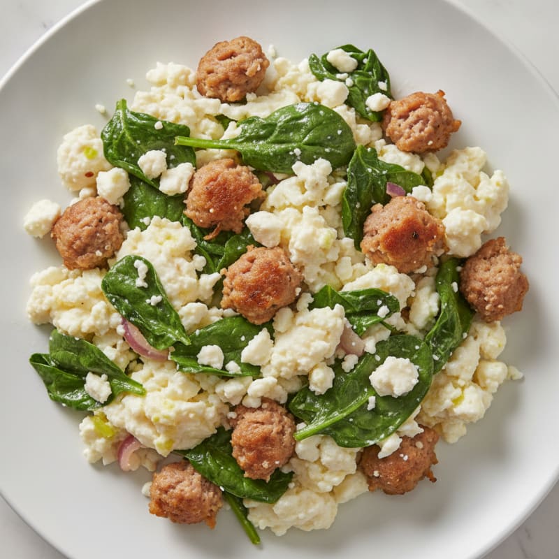 Egg White and Turkey Sausage Scramble with Spinach and Feta