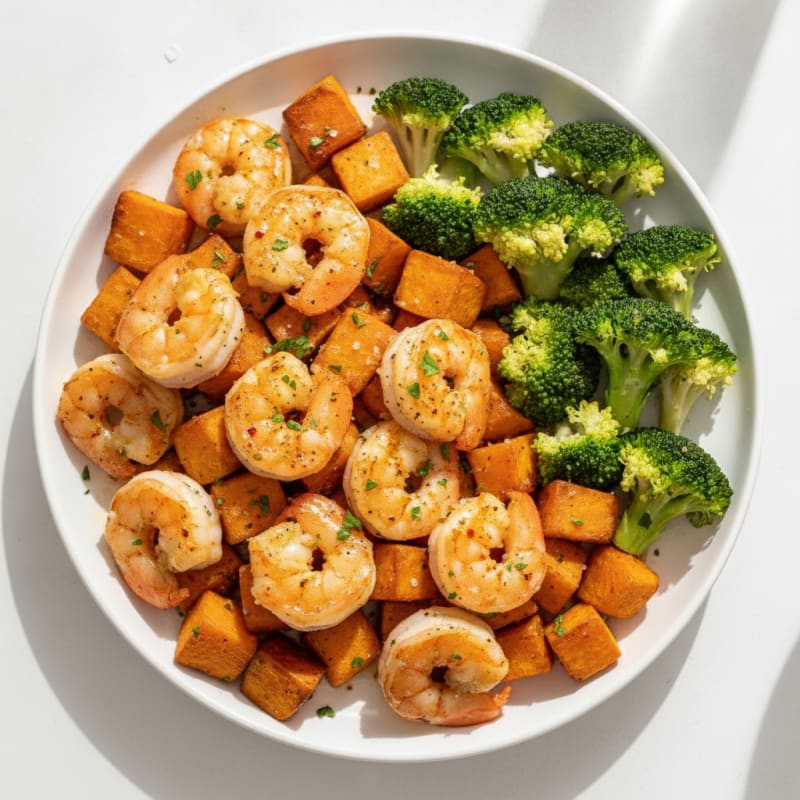 Garlic Shrimp with Roasted Sweet Potatoes