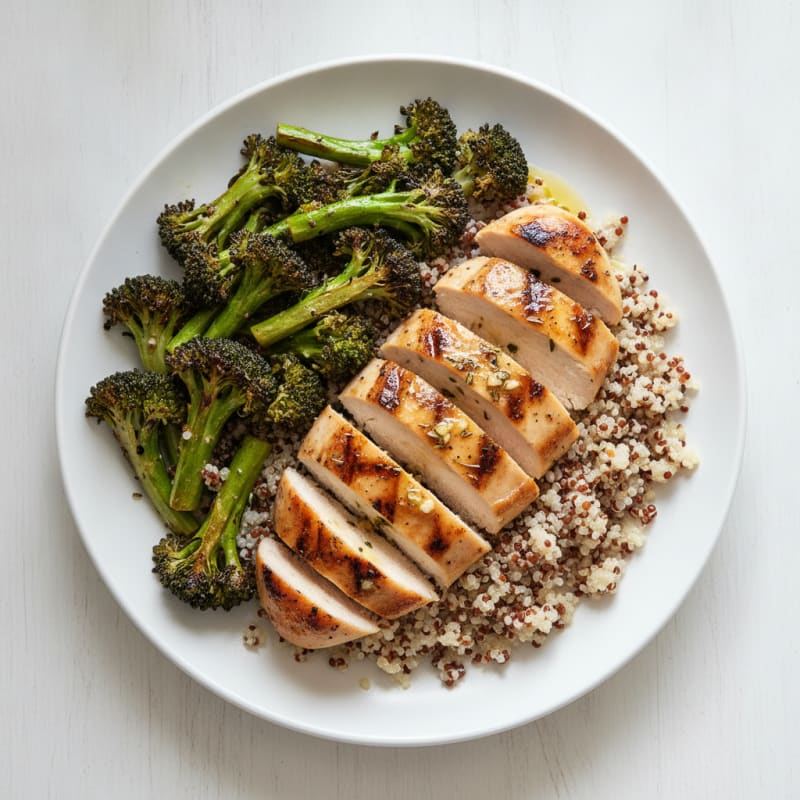 Grilled Chicken Breast with Quinoa and Roasted Broccoli