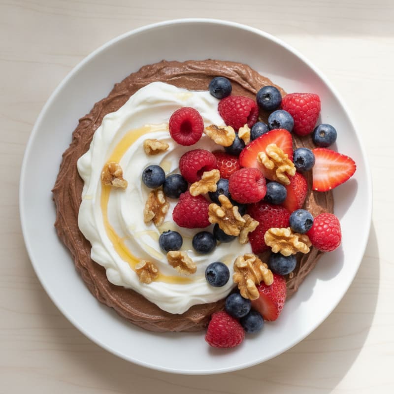 Silky Chocolate Protein Pudding with Greek Yogurt and Mixed Berries