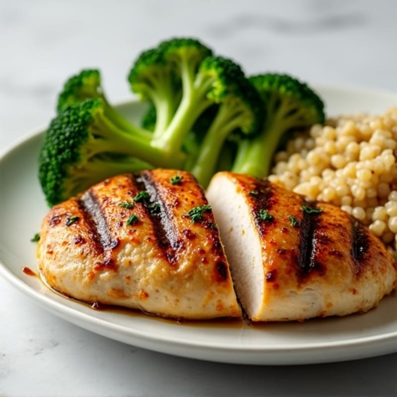 Grilled Chicken Breast with Quinoa and Roasted Broccoli