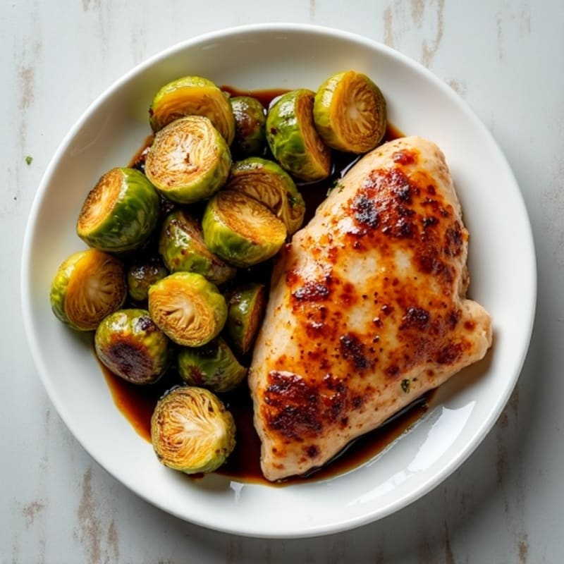 Honey-Balsamic Glazed Crispy Brussels Sprouts with Chicken