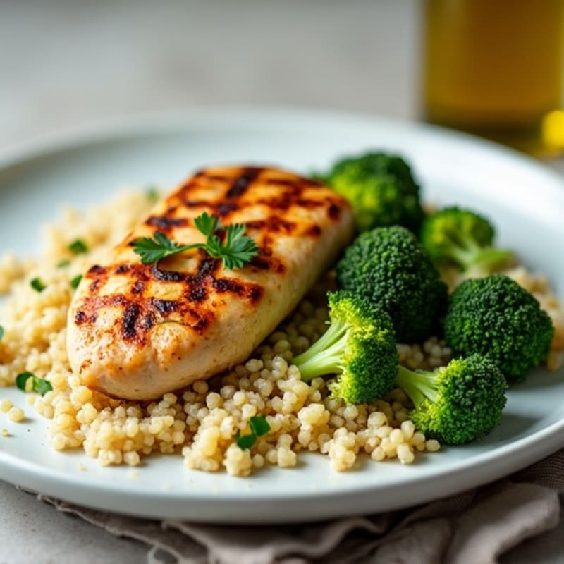 Grilled Chicken Breast with Quinoa and Roasted Broccoli