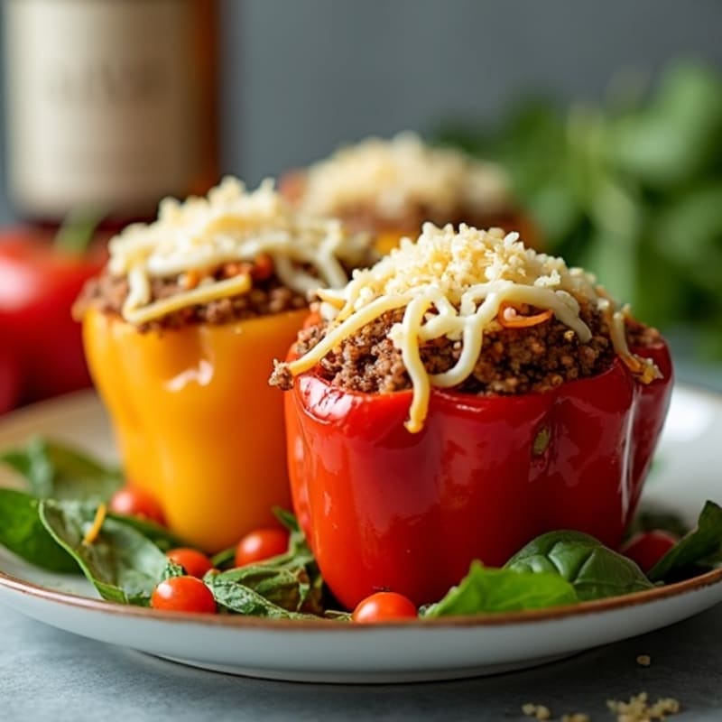 Loaded Lean Meat-Stuffed Bell Peppers with Crispy Cheese Topping