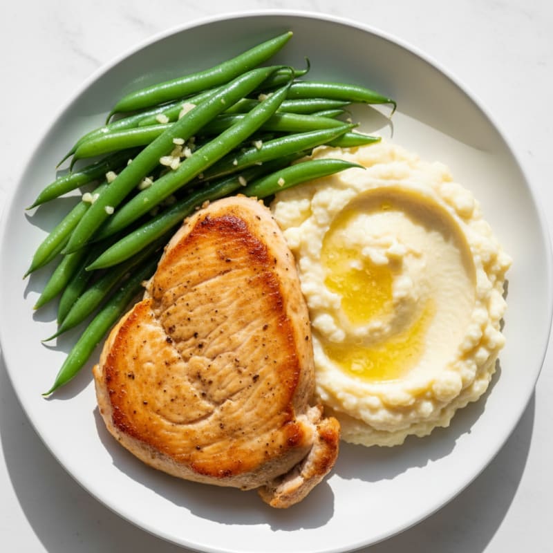 Seared Turkey Breast with Steamed Green Beans and Cauliflower Mash
