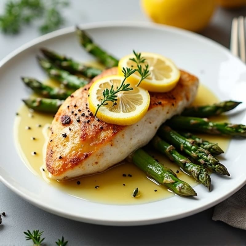 Lemon Garlic Pan-Seared Chicken with Roasted Asparagus