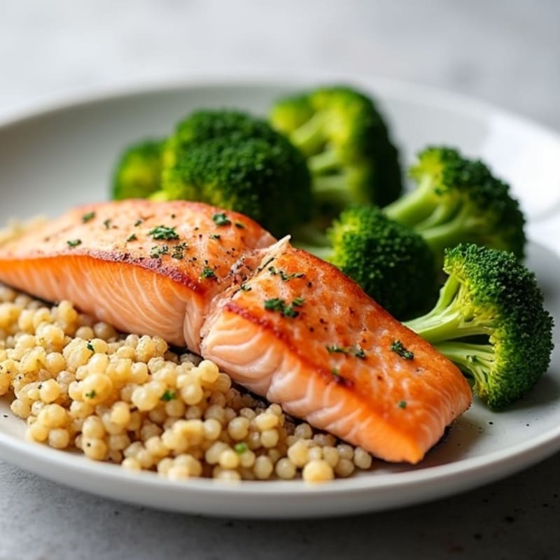 Seared Salmon with Roasted Broccoli and Quinoa