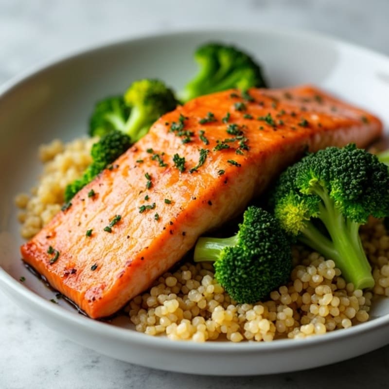 Seared Salmon with Roasted Broccoli and Quinoa