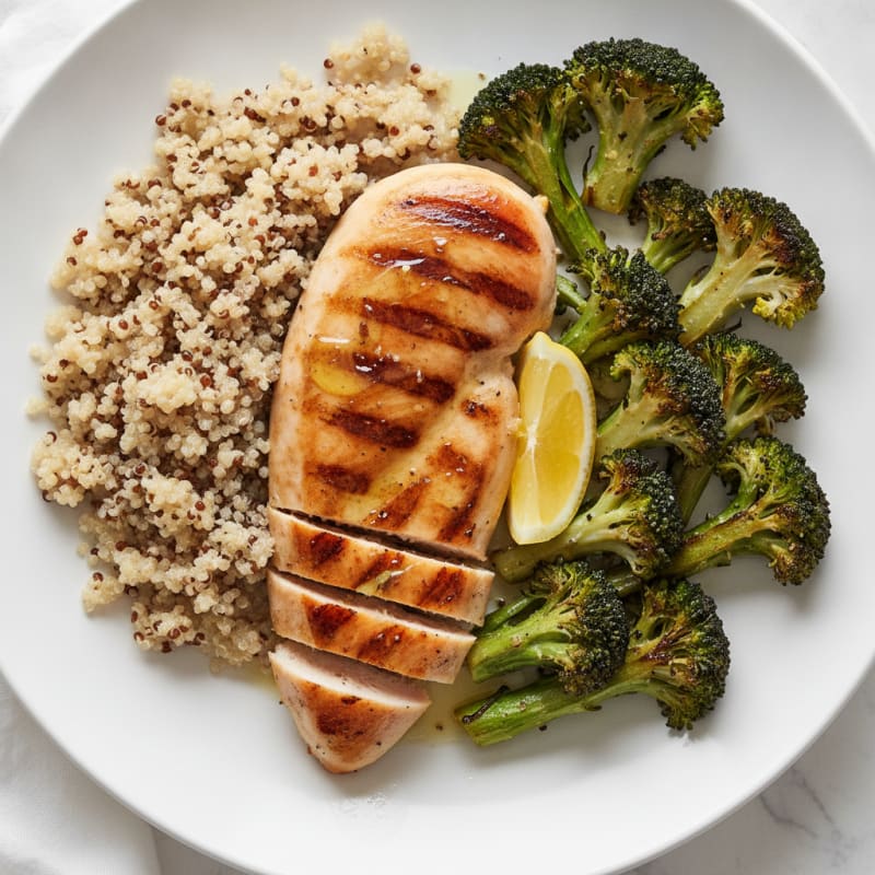 Grilled Chicken Breast with Roasted Broccoli and Quinoa