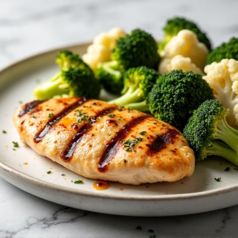 Grilled Chicken Breast with Roasted Broccoli and Cauliflower