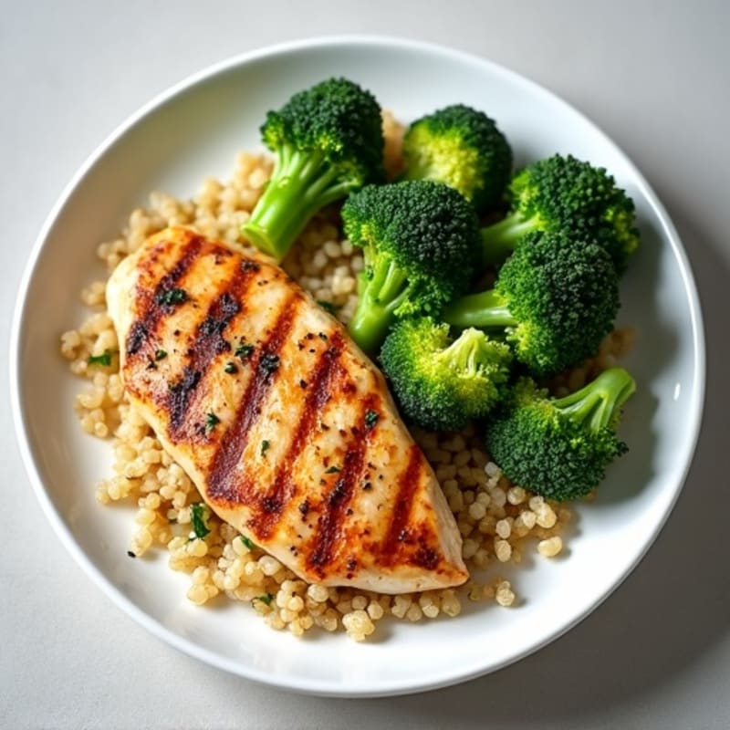 Grilled Chicken Breast with Roasted Broccoli and Quinoa