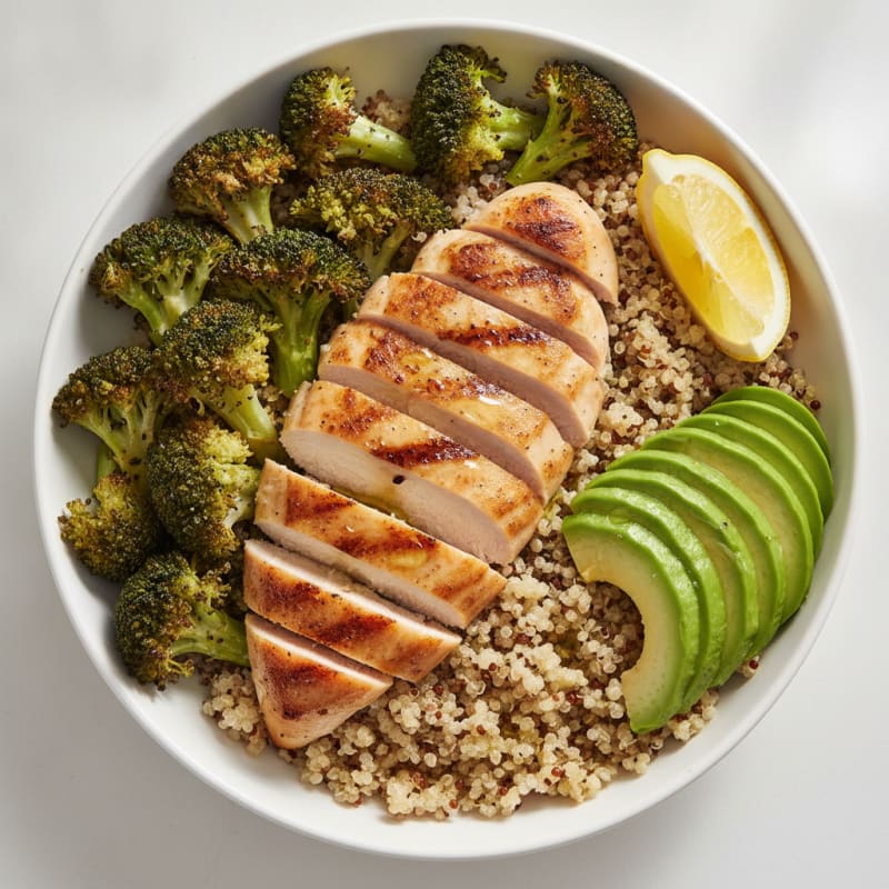 Grilled Chicken and Quinoa Power Bowl with Roasted Broccoli