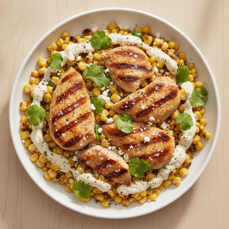 Grilled Corn and Chicken Bowl with Lime Crema