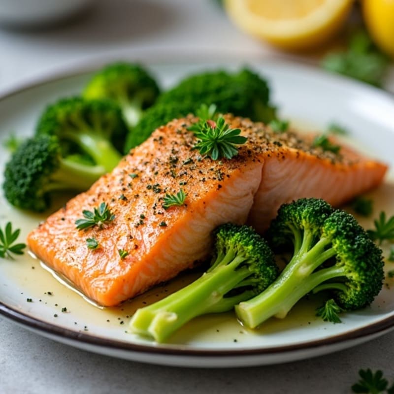 Herb-Crusted Pan Seared Salmon with Roasted Broccoli