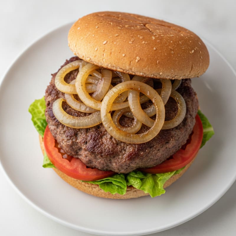 Classic Beef Burger with Caramelized Onions